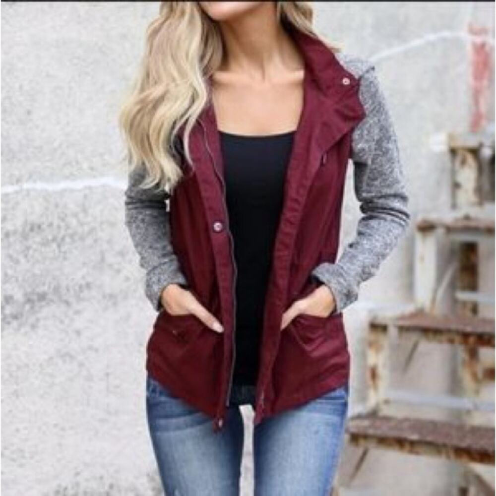 Nordstrom Burgundy Hooded Jacket with Gray Accents